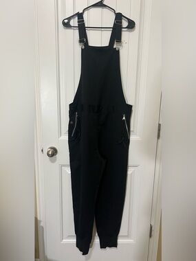MANFINITY Mens Large Black Bib Overalls Jogger Pants Adjustable Straps